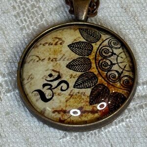 Mantra, Yoga, Zen, Om, Ohm Pendant Necklace. 24” Copper tone.